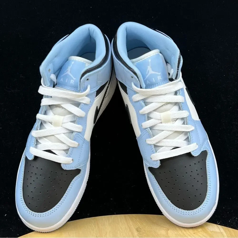 Nike Air Jordan 1 Mid Ice Blue Black Sail White UNC 555112-401 Size 5.5Y/ 7W New